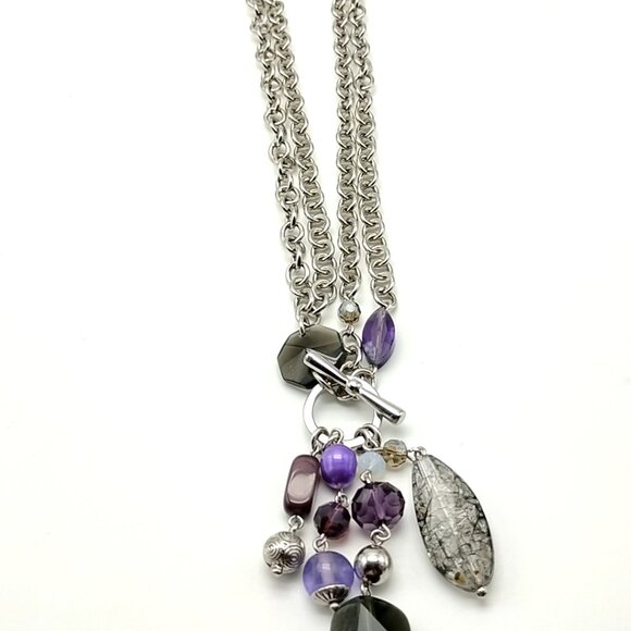 Lia Sophia VIOLET HOUR Double-layered Silver Chain Purple Acrylic Cluster Pendan - Picture 6 of 15